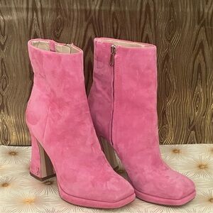 Pink Suede Ankle Boots